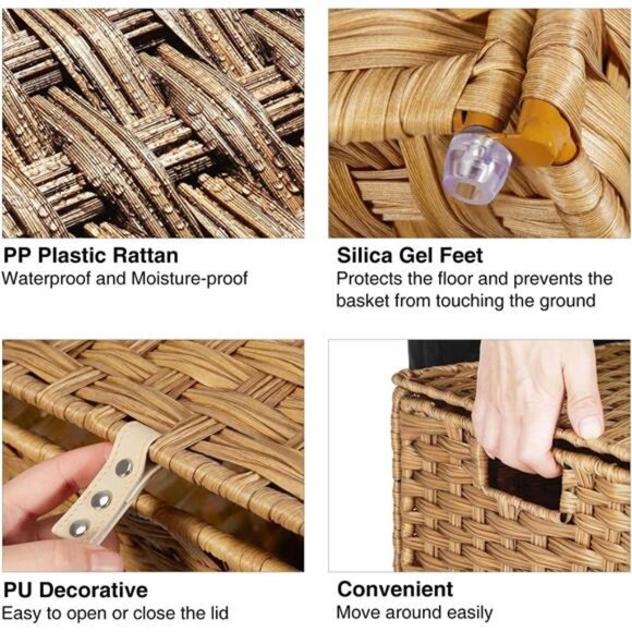 Greenstell Laundry Hamper with Lid, 60L Clothes Hamper with 2 Removable Liner - Picture 5 of 7